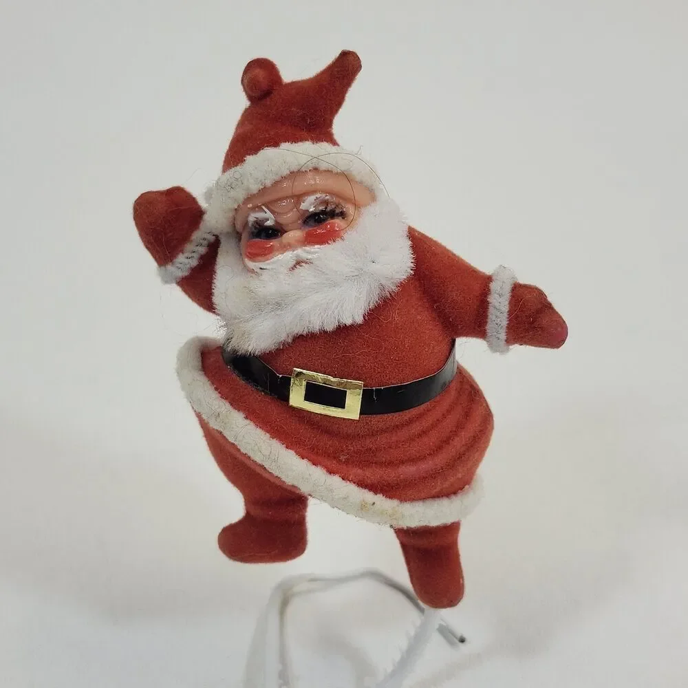 Flocked Santa Claus Christmas Ornament Dancing Vintage MCM Tree Display Toy